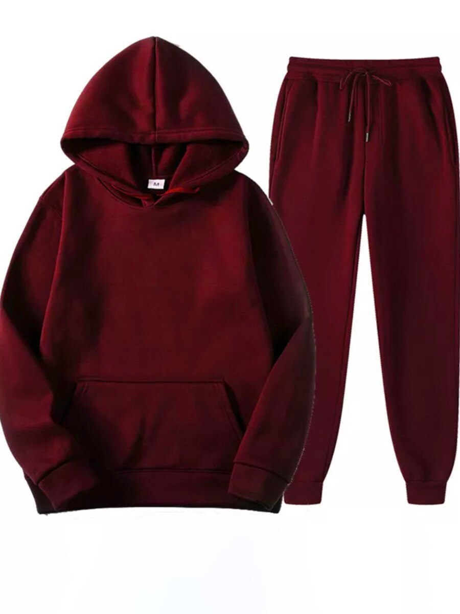 LW BASICS Plus Size Kangaroo Pocket Drawstring Tracksuit Set  2022 Autumn winter warm Two Piece Set Long Sleeved Hoodies Sportsw