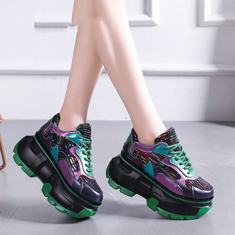 2023 Spring and Autumn New Fashion Add Casual High Platform Shiny Leather Sneakers