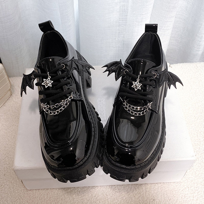 Metal Chain Platform Lolita Gothic Shoes Woman 2023 Spring College Style Patent Leather Pumps Women Japan School Uniform Shoes