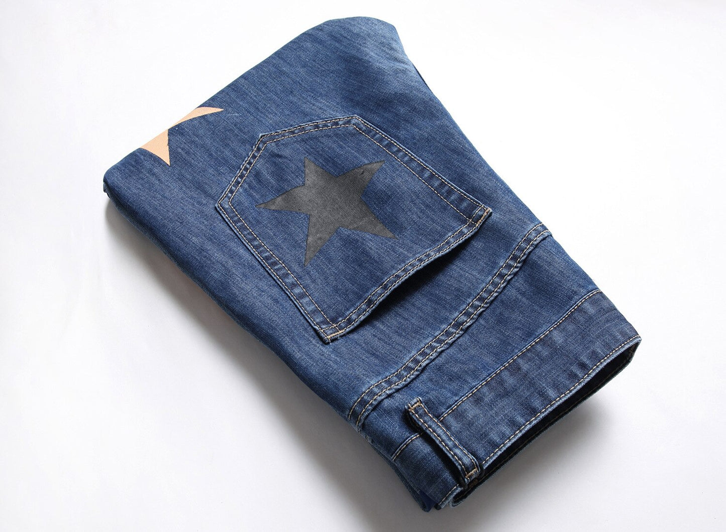 Men’s slimming fit denim pants high quality stars prints two tone jeans party hip-hop casual jeans street fashion jeans pants;