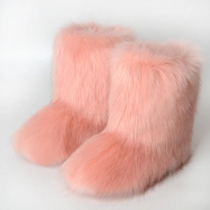 Fluffy Fur Boots Women Furry Snow Boot Warm Soft Plush Inside Fashion Woman Faux Fox Fur Boots Y2k Winter Anti Slip FuzzyShoes