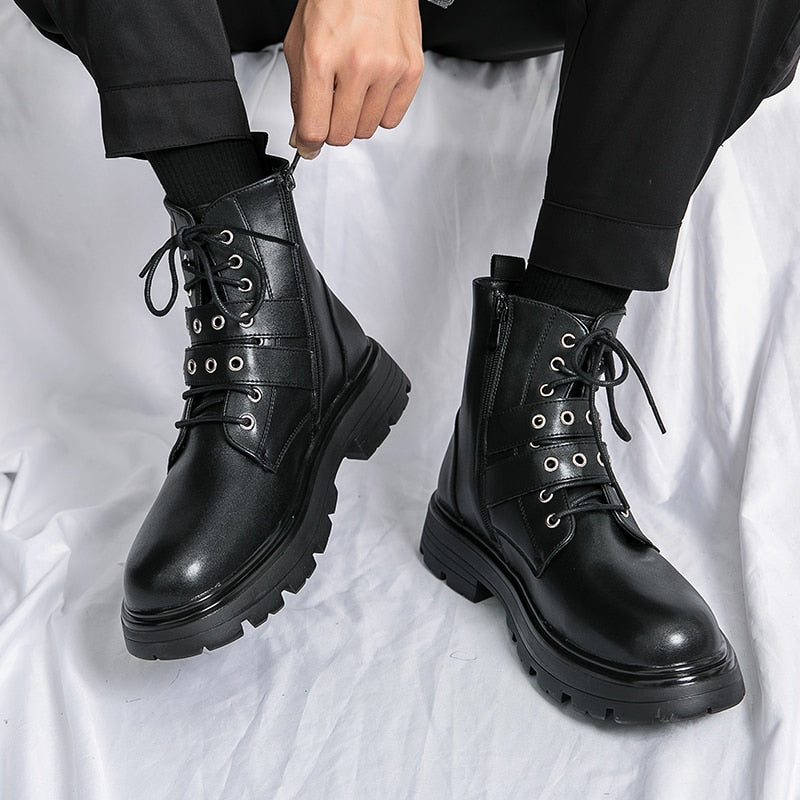 NEW Luxury Brand Black Men&#39;s Chelsea Boots Gothic Biker Boots Men&#39;s Casual Leather Outdoor Boots Ankle Boots for Men MO-51382