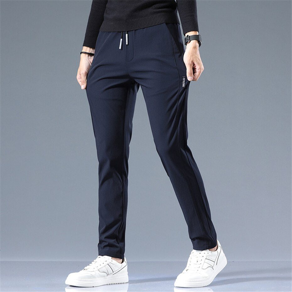 Casual Men Solid Color Fashion Jogger Elasticity Straight Pants Male Elegant Leisure Long Formal Trousers