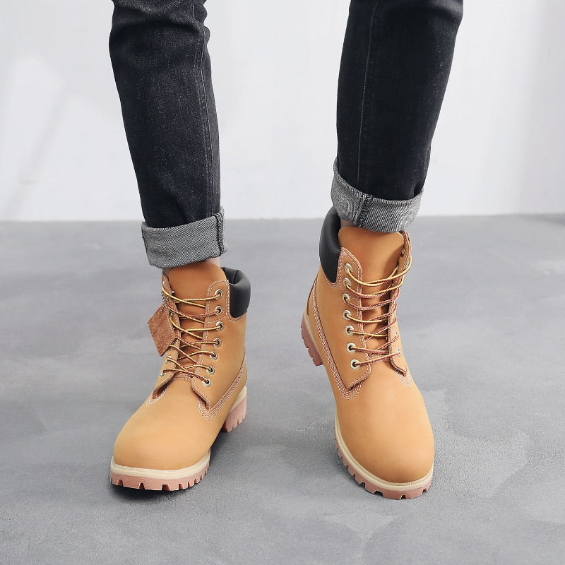 Men&#39;s Genuine Leather Ankle Boots Couple Shoes Casual Non-slip Thick Bottom Light Outdoor Wear-resistant Breathable Trend Winter