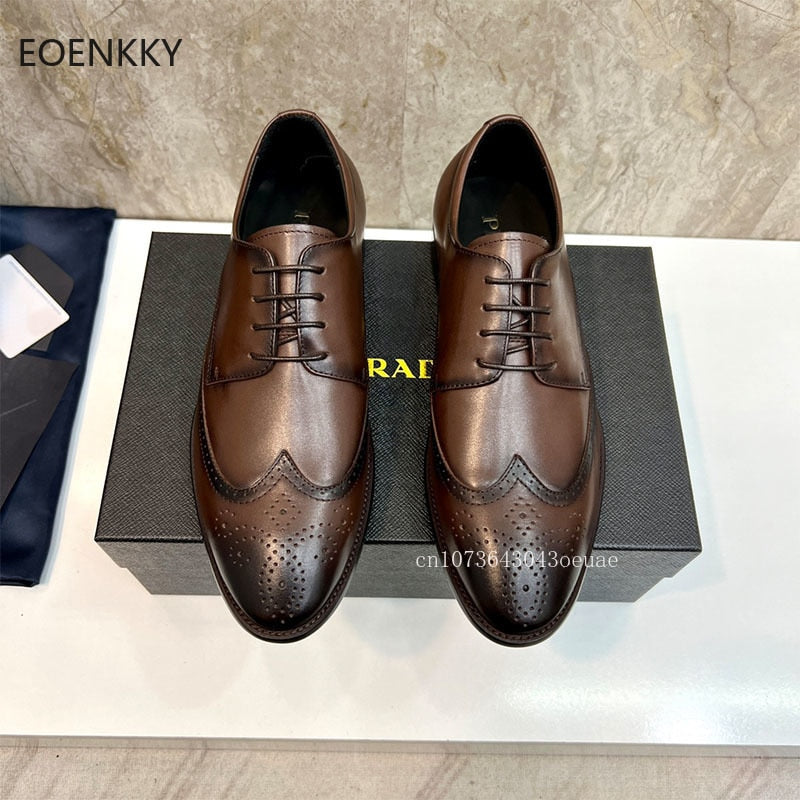 EOENKKY High-Quality Men&#39;s Shoes, Cowhide Rubber Outsole, British Style 1:1 Men&#39;s Fashionable Leather Shoes Formal Leather Shoes