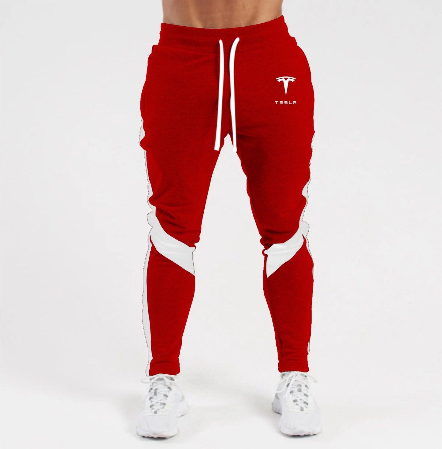 Mens Sports Joggers Casual Stitching Pants Fitness Tesla Sportswear Tracksuit Bottoms Skinny Sweatpants Gyms Track Pants