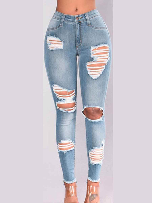 LW High-waisted High Stretchy Ripped S-3XL Jeans Holes Women 2022 Fashion Lady Streetwears(2 Colors)