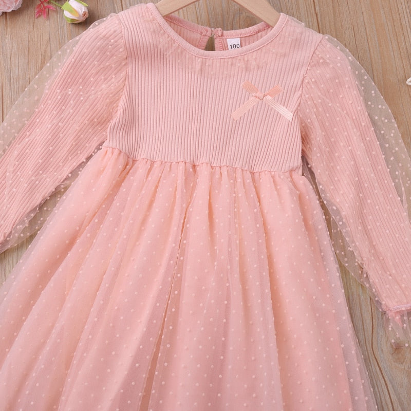 Humor Bear Baby Girls Dress New College Style Student  Spring & Autumn Bow Long Sleeve Dress Kids Clothing Princess Dresses