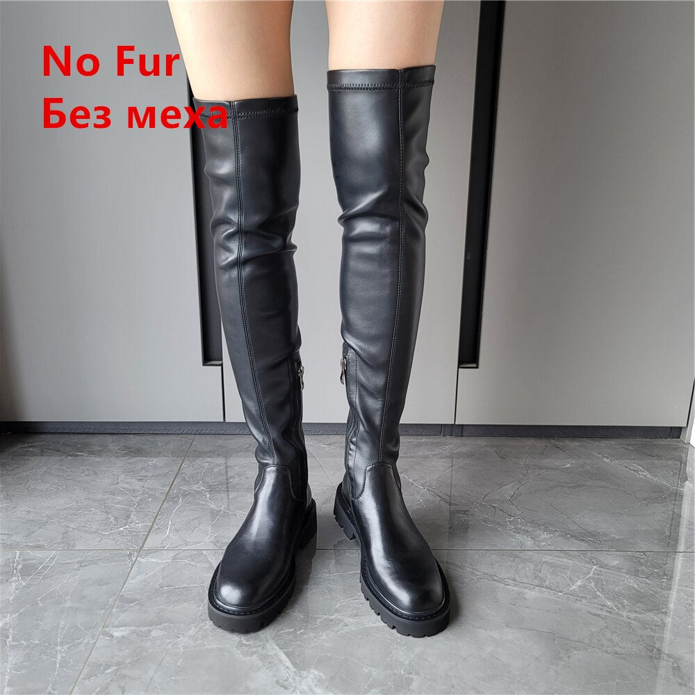 FEDONAS Fashion Punk Over The Knee High Boots For Women Slim Long Black Warm Strech High Boots Female Shoes Woman