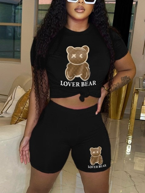 Lw Lovely Bear Letter Print Kangaroo Pocket Tracksuit Set Long Sleeve Hoodie+drawstring Trousers Women Two Pieces Matching Suits