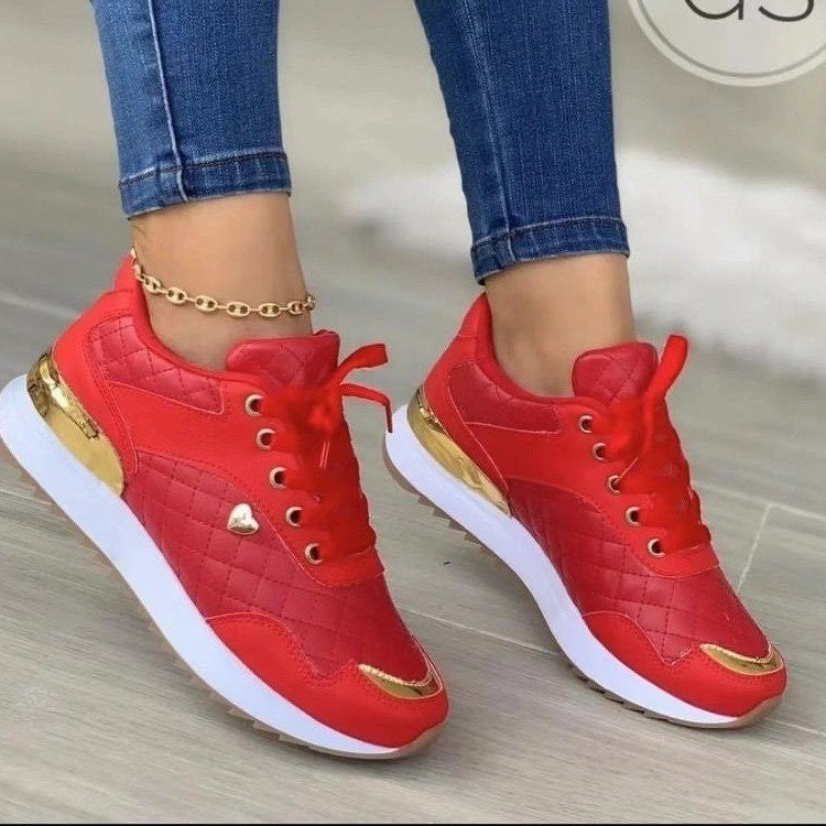 Sneakers 2023 Trend Fashion Breathable Leather Wedge Vulcanized Shoes Design Casual Walking Comfort Fall Platform Women&#39;s Shoes