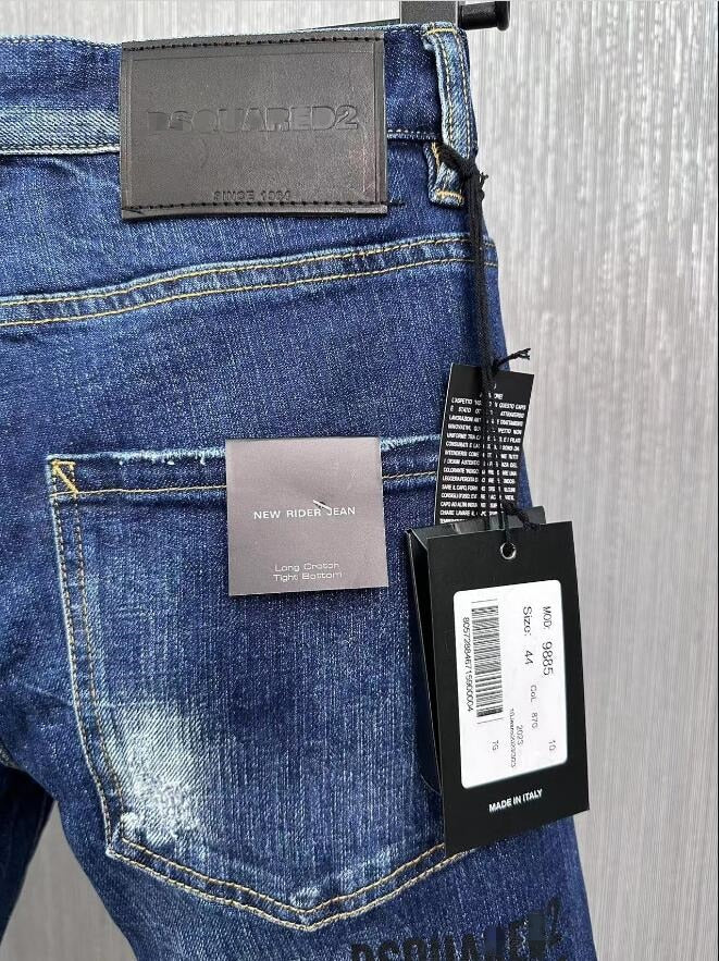 2023 selling New D9855 men and women premium cotton brand hole patch blue denim trousers and Jeans  ripped jeans