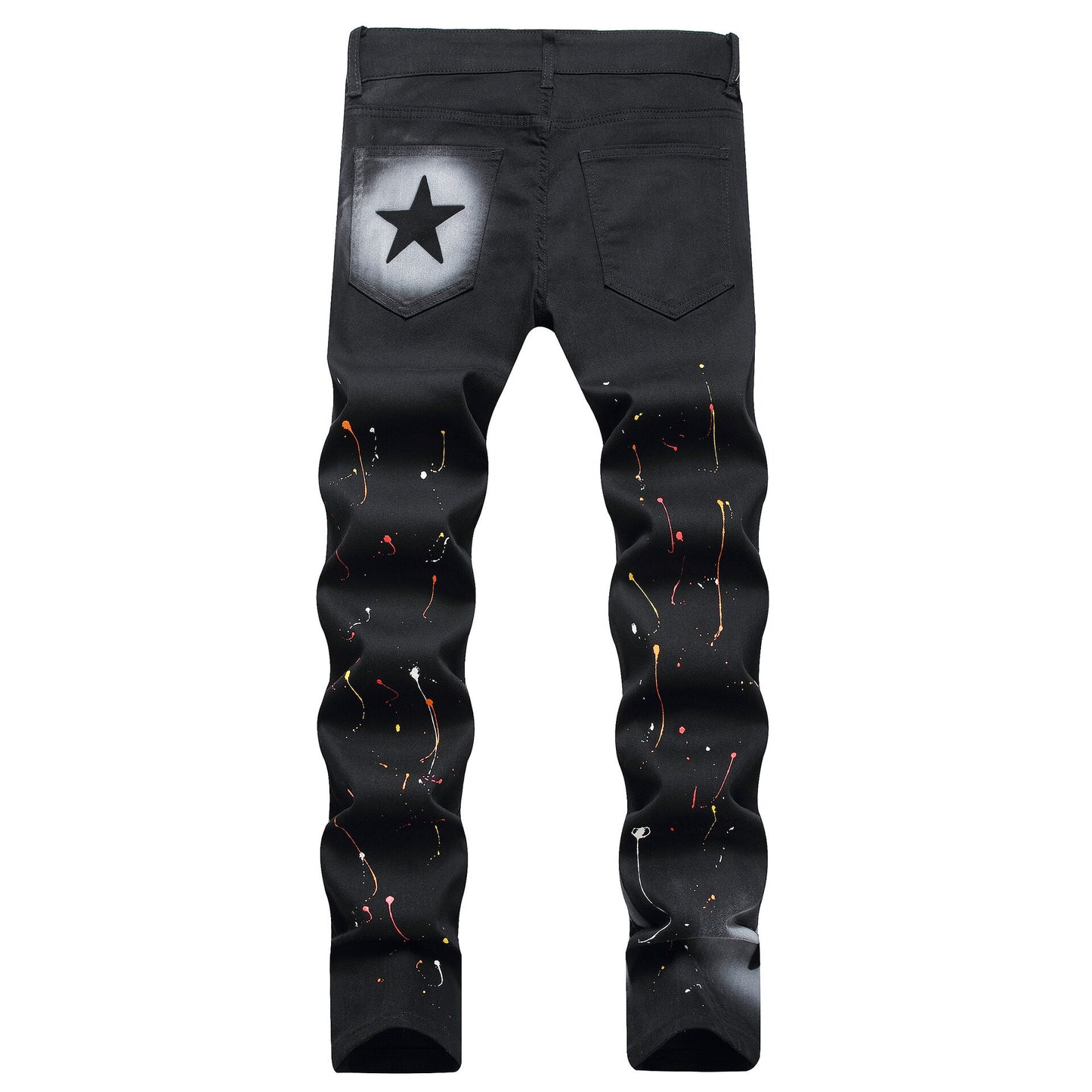 Men’s Light Luxury Street Fashion Jeans,Stylish Slim-fit Black Jeans,Color Ink Splashed Cool Style Casual Jeans,Youth Must;