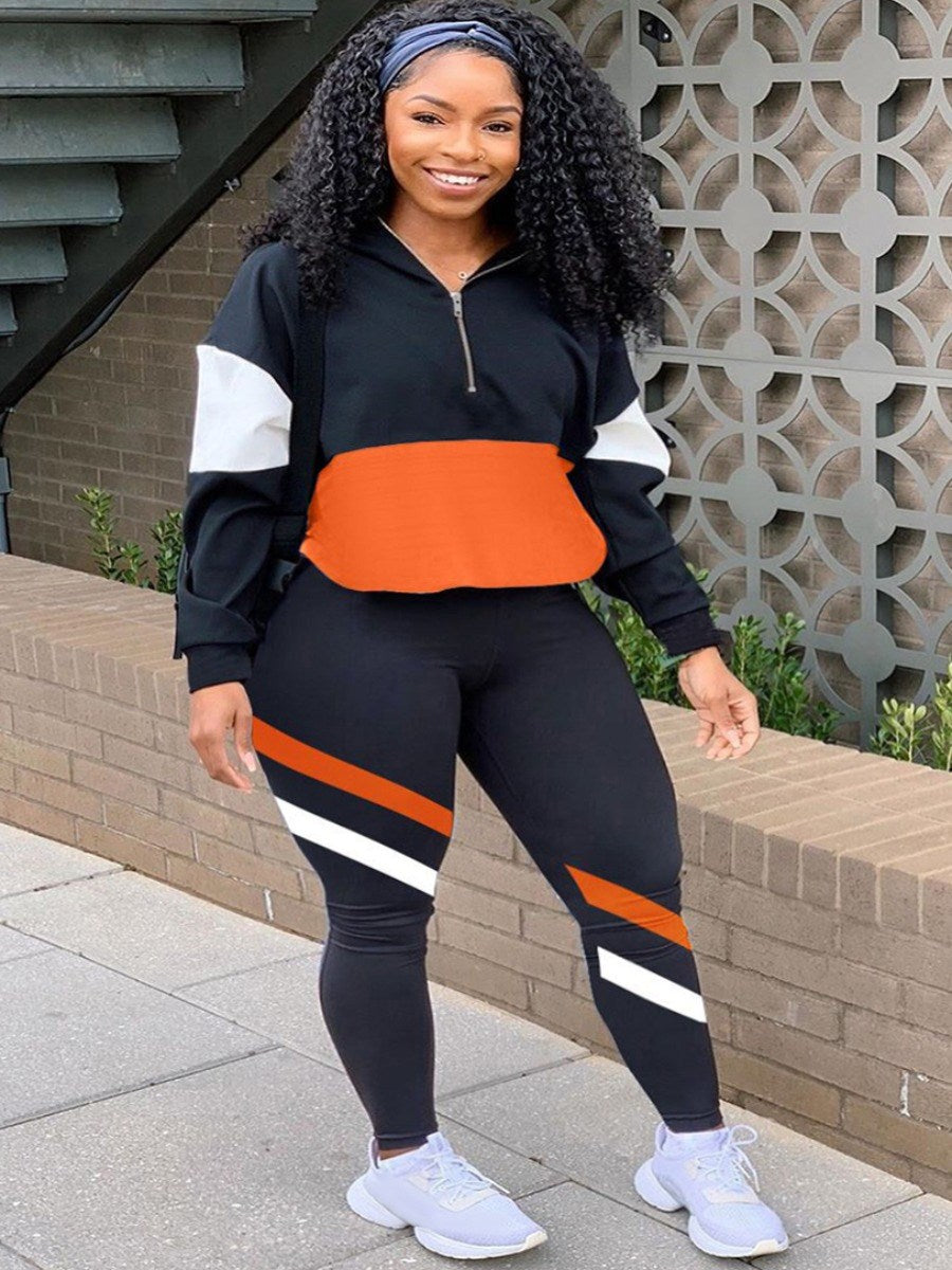 LW Plus Size Striped Zipper Design Tracksuit Set Autumn Winter Hoodies Two Piece Sets Tracksuit Women Oversized Sweatshirts