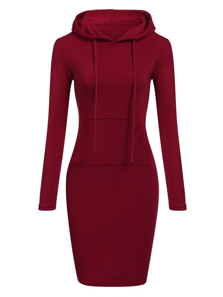 LW Plus Size Women Long Sleeve Hoodie Dress Hooded Collar Kangaroo Pocket Sweat XL-5XL Maxi Solid Color Bodycon Lady Clothings