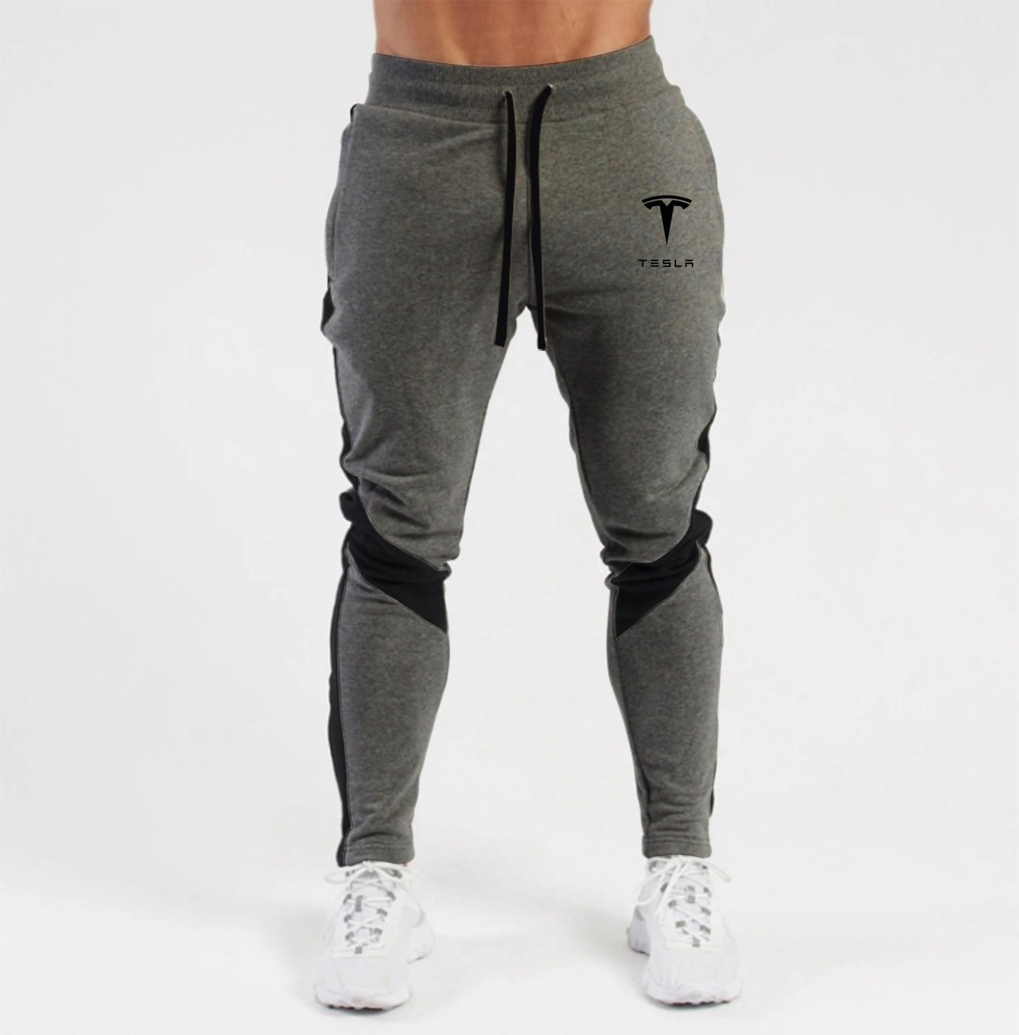 Mens Sports Joggers Casual Stitching Pants Fitness Tesla Sportswear Tracksuit Bottoms Skinny Sweatpants Gyms Track Pants