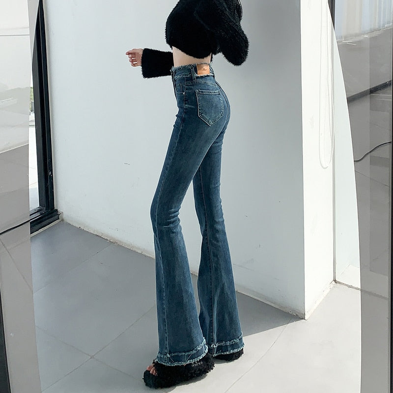 Flared Jeans For Women Bell Bottom Pants Extended Tall Girls Stretch High Waist Push Up Patchwork Denim Trousers Boot Cut Jeans