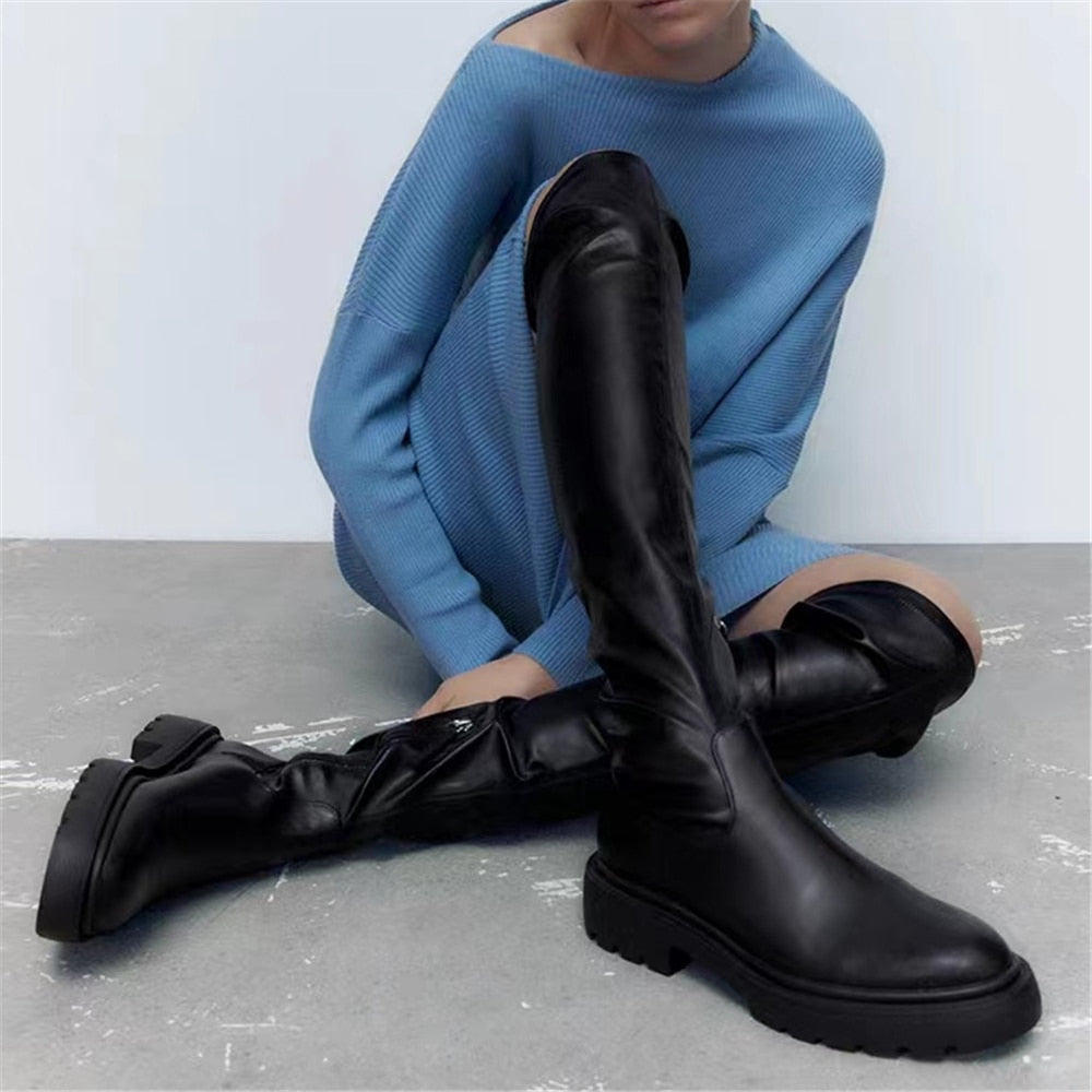 FEDONAS Fashion Punk Over The Knee High Boots For Women Slim Long Black Warm Strech High Boots Female Shoes Woman