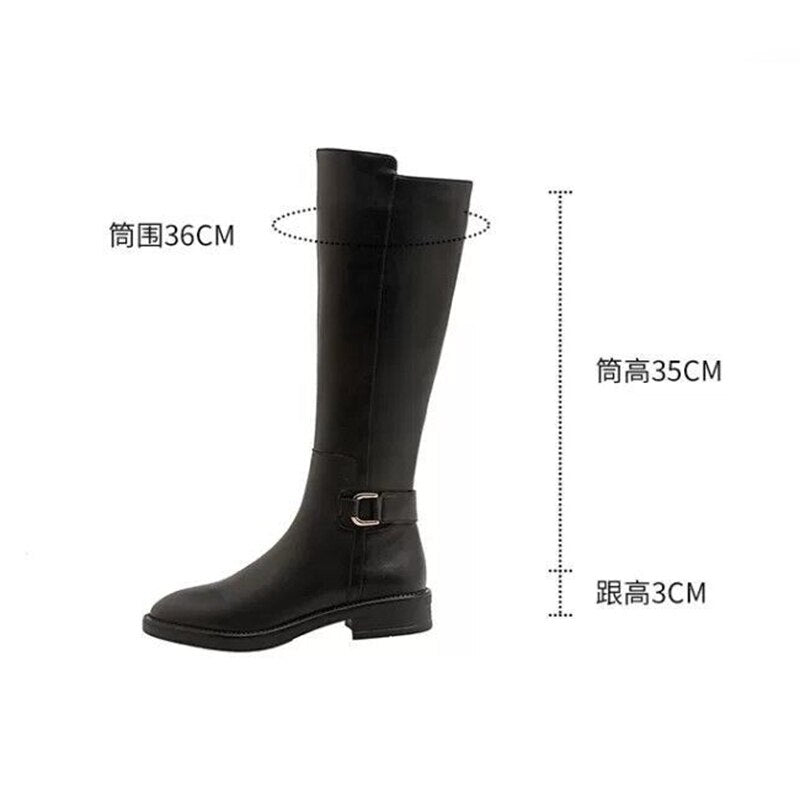 New Pu Leather Knee Boots for Women Shoes Buckle Metal Decoration Fashion Outdoor Ladies Footwear Size 34-41 Long Black Botas