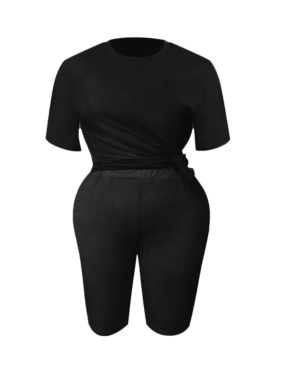 LW Plus Size Summer Women&#39;s Suit Short Sleeve Top and Pants Two-piece set Casual women sportswear set Slim Two-piece Suit