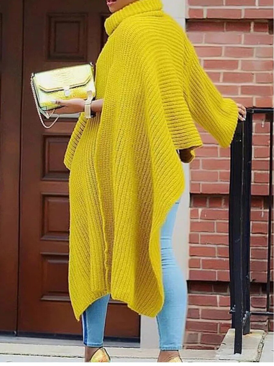 LW Plus Size Turtleneck Split Oversized Sweater 2022 Autumu NEW women Clothing X Long Oversized High Split Turtleneck Solid Colo