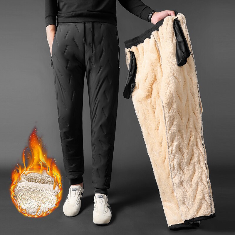 New Winter Men&#39;s Casual Pants Thick Warm Windproof Jogger Pants Men Solid Fleece Trouser Mens Warm Sweatpants Plus Size 7XL