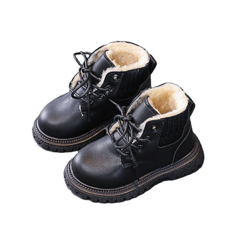 Cozy Plush Lining Children Snow Boots Anti-skid Soft Bottom with A Grippy Material Baby Toddler Boys Girls Winter Shoes E08061