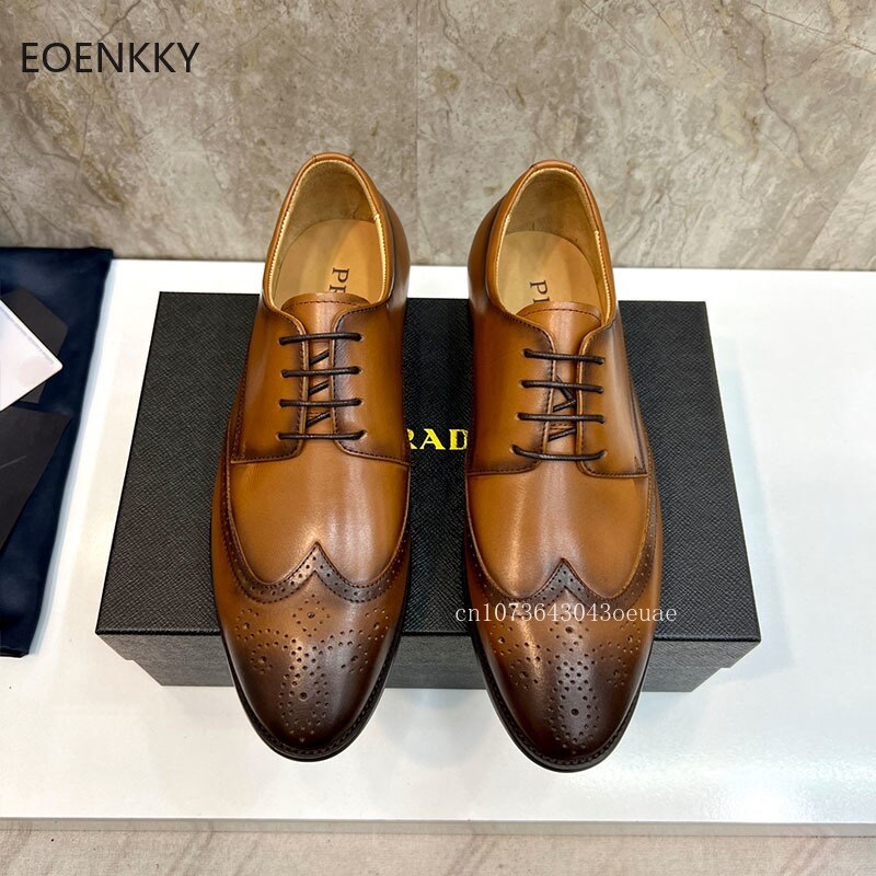 EOENKKY High-Quality Men&#39;s Shoes, Cowhide Rubber Outsole, British Style 1:1 Men&#39;s Fashionable Leather Shoes Formal Leather Shoes