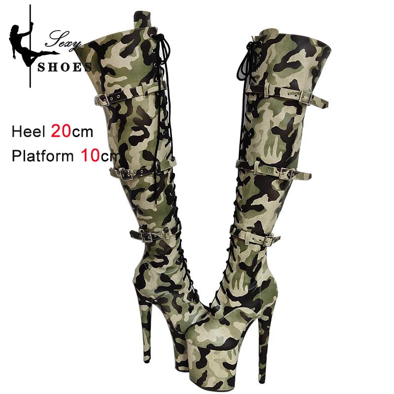 Stripper 20CM/8Inch Camouflage Sexy Over-the-Knee Boots Platform High Heels Gothic style Nightclub Sexy Pole Dancing Shoes