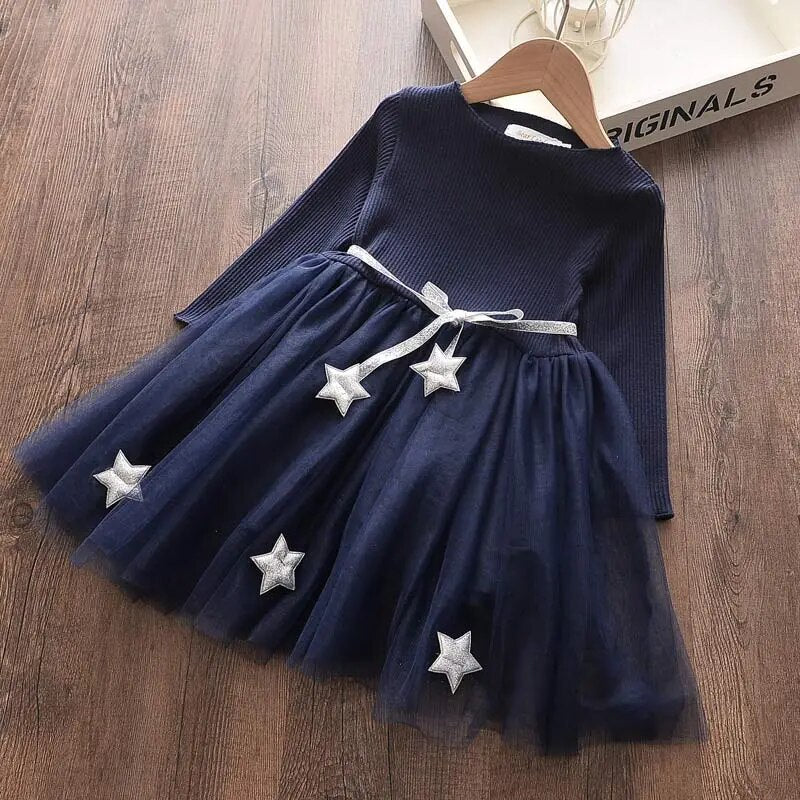 Bear Leader Girls Dress Pentagram Princess Dress Brand Girls Clothes Children Clothing European and American Style Girls Dresses