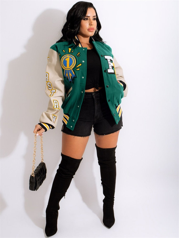 WESAYNB Winter Jackets For Women 2022 Baseball Coats Varsity Jacket Clothes y2k Fall Buttons Long Sleeve Tops Jacket For Women