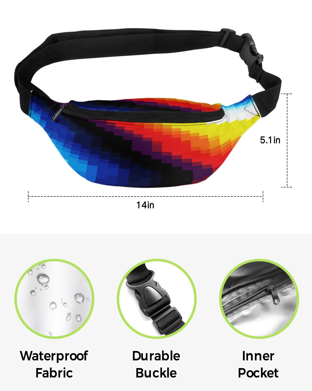 Geometric Color Gradient Waist Packs for Women Waterproof Outdoor Sports Waist Bag Unisex Crossbody Shoulder Bag