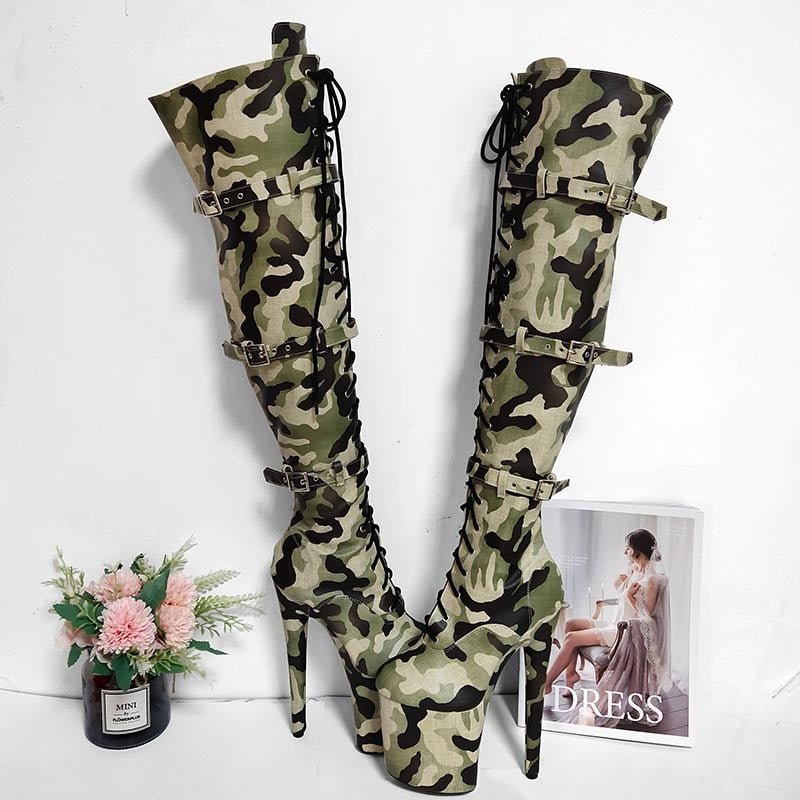 Stripper 20CM/8Inch Camouflage Sexy Over-the-Knee Boots Platform High Heels Gothic style Nightclub Sexy Pole Dancing Shoes