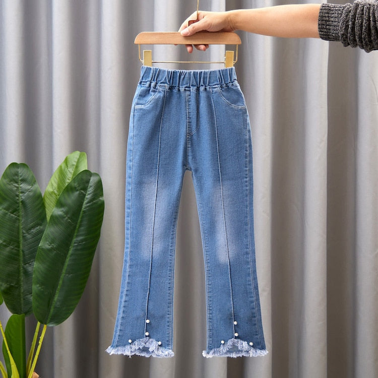 Spring Autumn Kids Baby Girls Cowboy Pants Baby Girls Jeans Casual Girls Jeans Children Clothing Kids Bell-bottoms Jeans