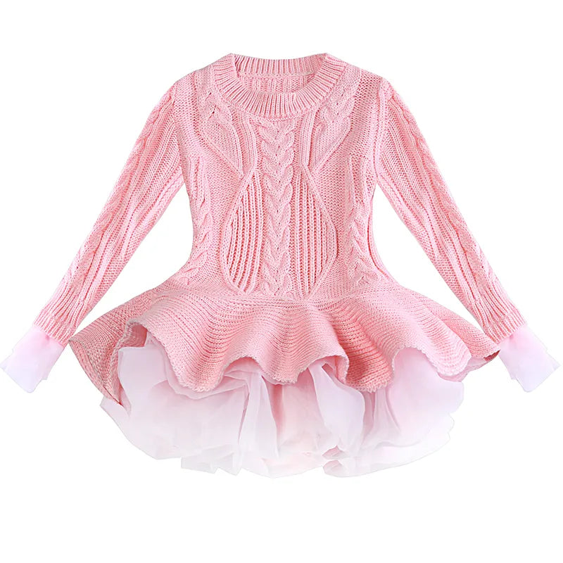 Korea Lace Knitted Sweaters Warm Dresses Winter Baby Wear Clothes Girls Clothing Sets Children Dress Child Clothing Kids Costume