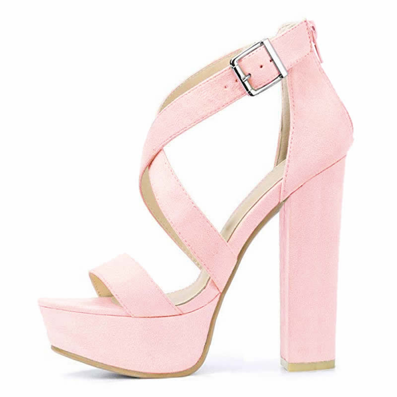 LOSLANDIFEN Women Sandals Sexy Open Toe Cross Strap Buckle Wedge Platform High Heel Chunky Block Heels Dress Party Wedding Shoes