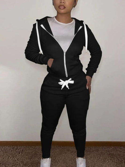 LW Sweatshirt Suits COTTON 2PC Autumn 2022 Sweat Heart Zipper Up Drawstring Tracksuit Set Hoodie Jackets+ Pants Matching Outfits