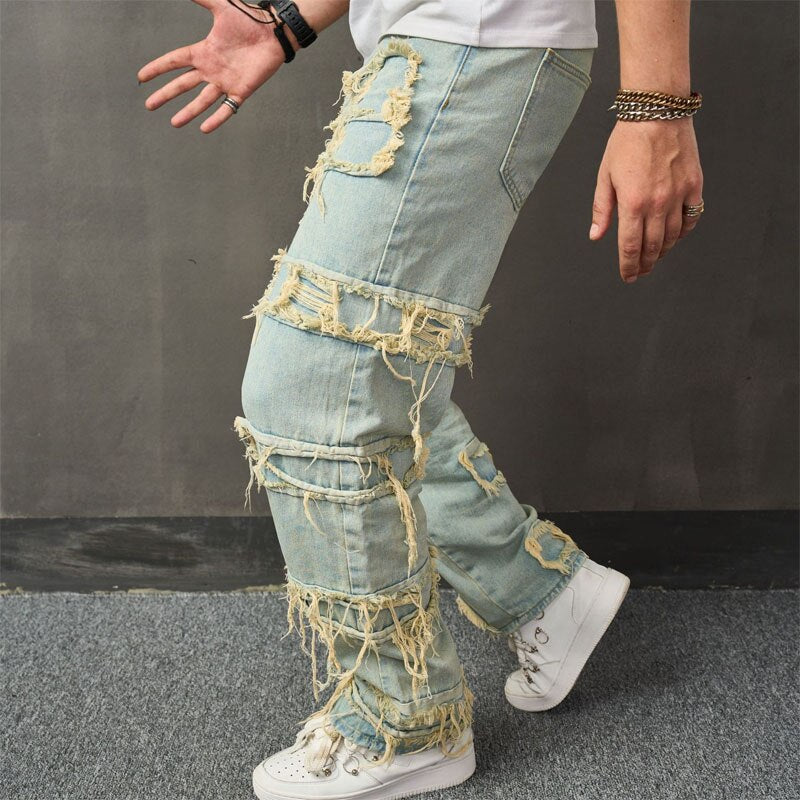 Men&#39;s Jeans Casual Loose Patchwork Jeans Hip Hop Punk Style Jeans Pants Play Skateboarding Street Personality Youth Jeans Pants