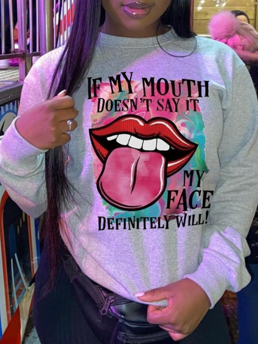 LW Plus Size Money Letter Print Sweatshirt Streetwear Hoodies Women Sweatshirt Autumn Winter Long Sleeve Pullovers Hooded