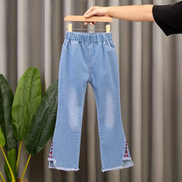 Spring Autumn Kids Baby Girls Cowboy Pants Baby Girls Jeans Casual Girls Jeans Children Clothing Kids Bell-bottoms Jeans