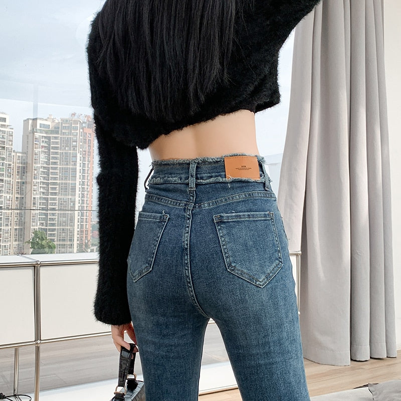 Flared Jeans For Women Bell Bottom Pants Extended Tall Girls Stretch High Waist Push Up Patchwork Denim Trousers Boot Cut Jeans