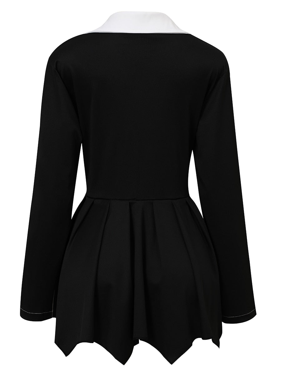 LW Plus Size Lapel Neck Pleated Blazer Dress Women Autumn Long Sleeve Elegant A Line Short Pleated Mini Dress (Without Belt)