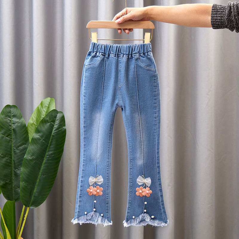 Spring Autumn Kids Baby Girls Cowboy Pants Baby Girls Jeans Casual Girls Jeans Children Clothing Kids Bell-bottoms Jeans