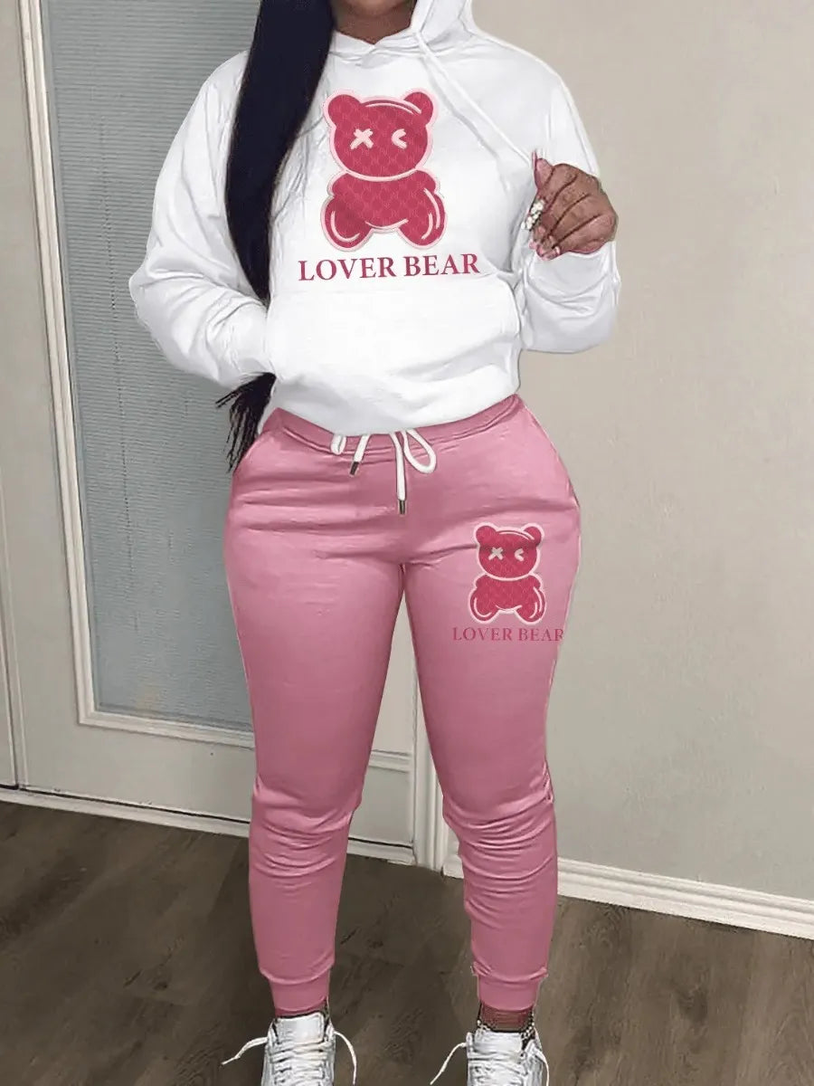 LW womens tracksuit set Letter Print casual set Autumn winter Long Sleeve Drawstring Pullover Hoodies Top SweatPants Jogger Suit