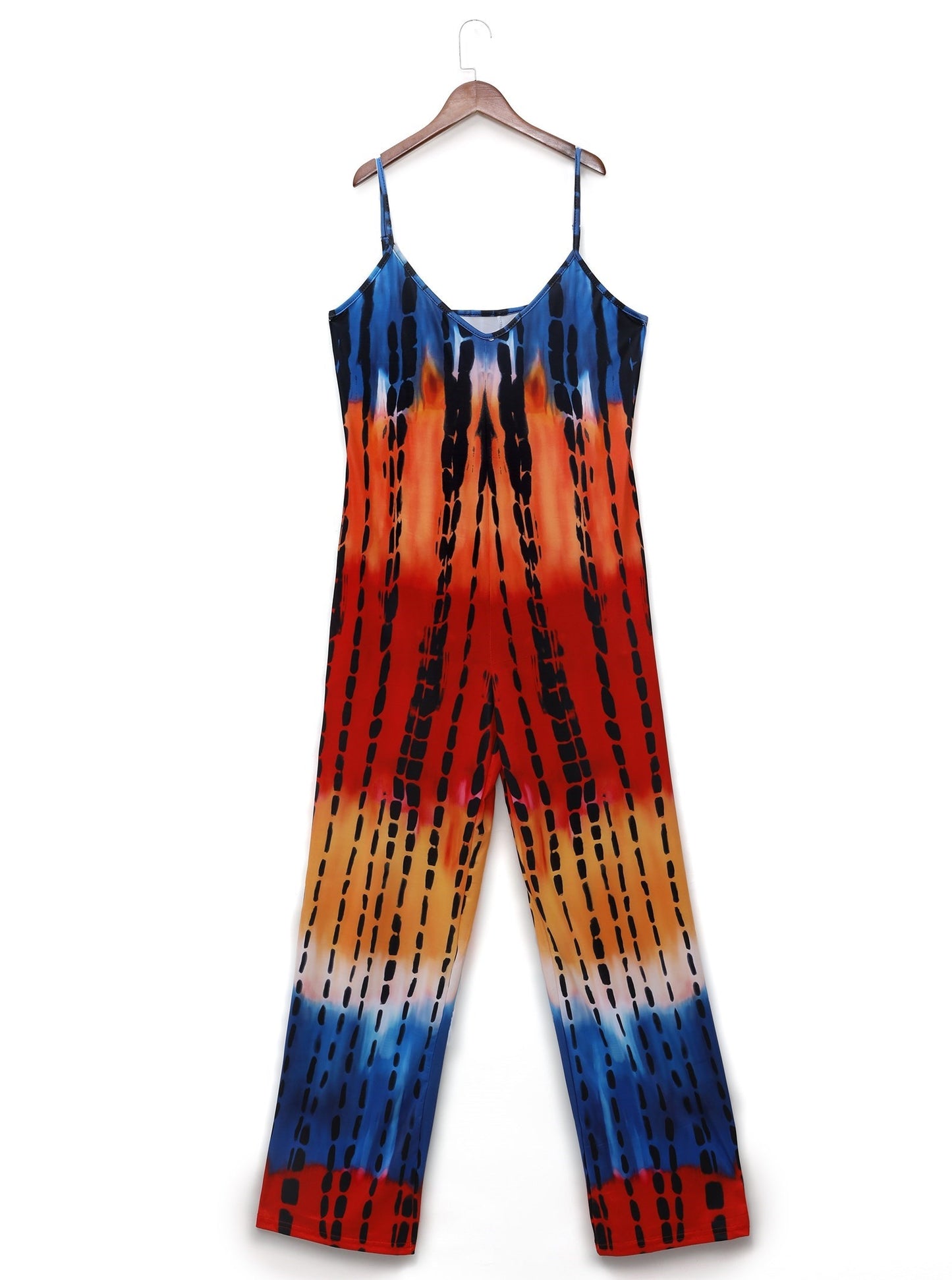 LW Plus Size Casual Tie-dye Pocket Design One-piece Jumpsuit Women Loose Jumpsuits Summer Deep V Neck Sleeveless Jumpsuits