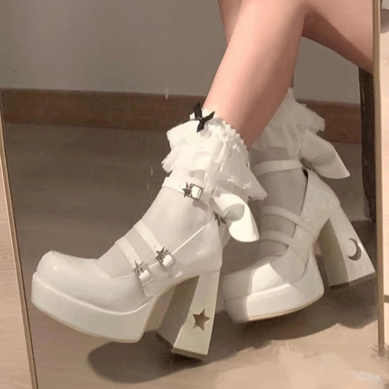Y2k Chunky Platform High Heels Pumps Women 2023 Spring Punk Thick Heel Mary Jane Lolita Shoes Woman Patent Leather Cosplay Shoes