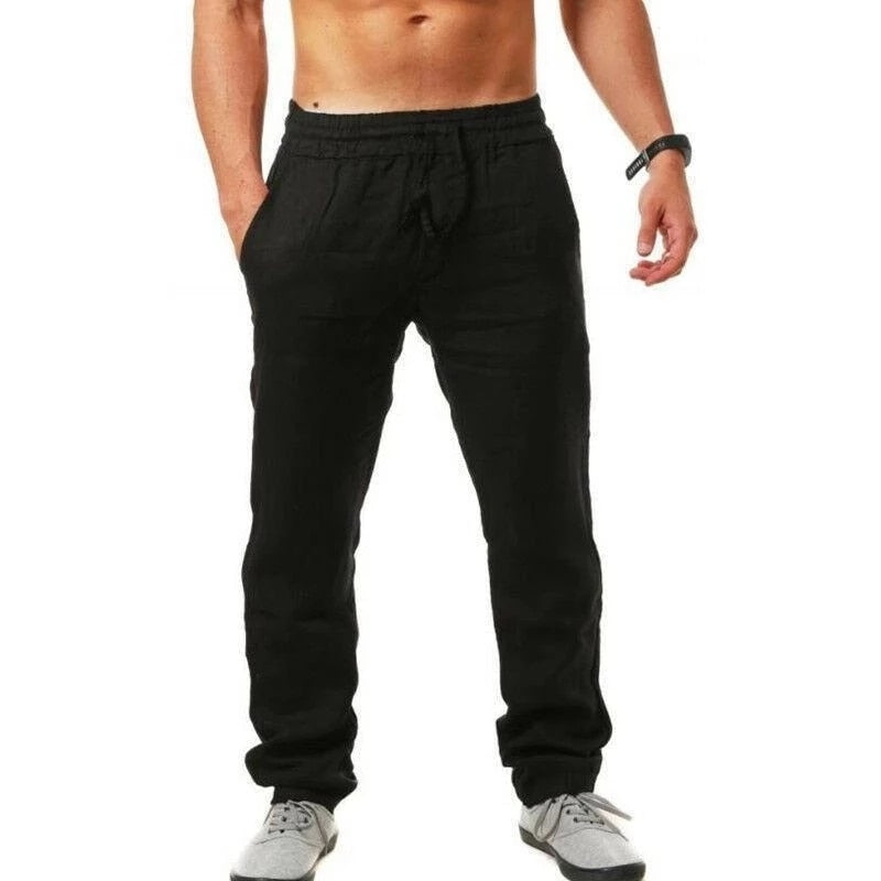 Hot Men Cotton Linen Trousers Solid Color Elastic Waist Loose Long Trousers Men&#39;s Hip-hop Breathable Casual Pants Pantalones