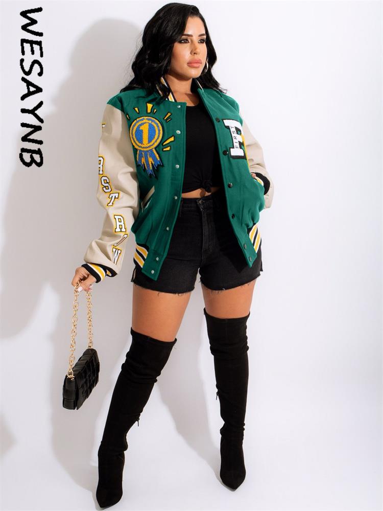 WESAYNB Winter Jackets For Women 2022 Baseball Coats Varsity Jacket Clothes y2k Fall Buttons Long Sleeve Tops Jacket For Women