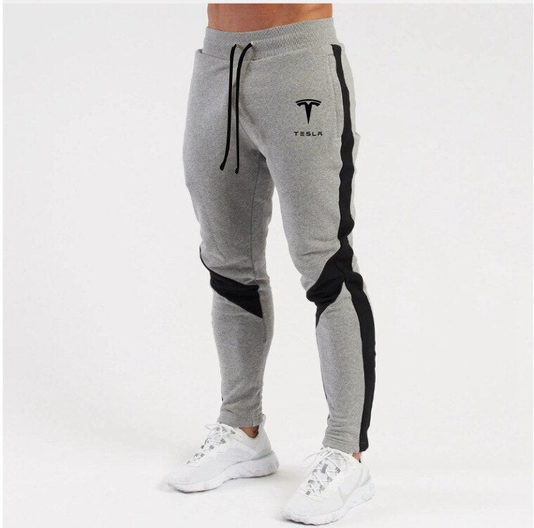 Mens Sports Joggers Casual Stitching Pants Fitness Tesla Sportswear Tracksuit Bottoms Skinny Sweatpants Gyms Track Pants