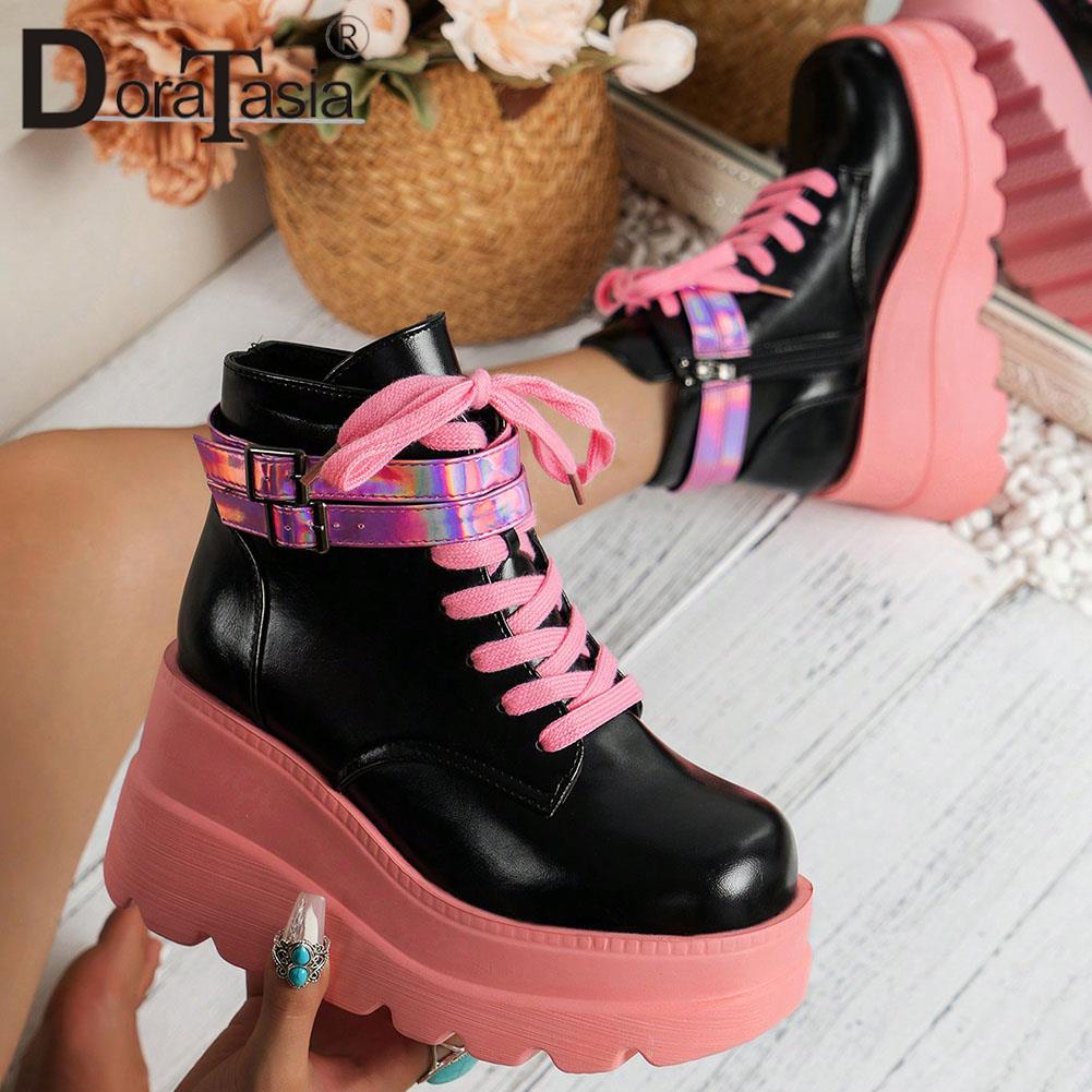 Brand New Ladies Goth Platform Ankle Boots Fashion Mixed Colors Wedges High Heels women&#39;s Boots Street Cosplay Woman Shoes